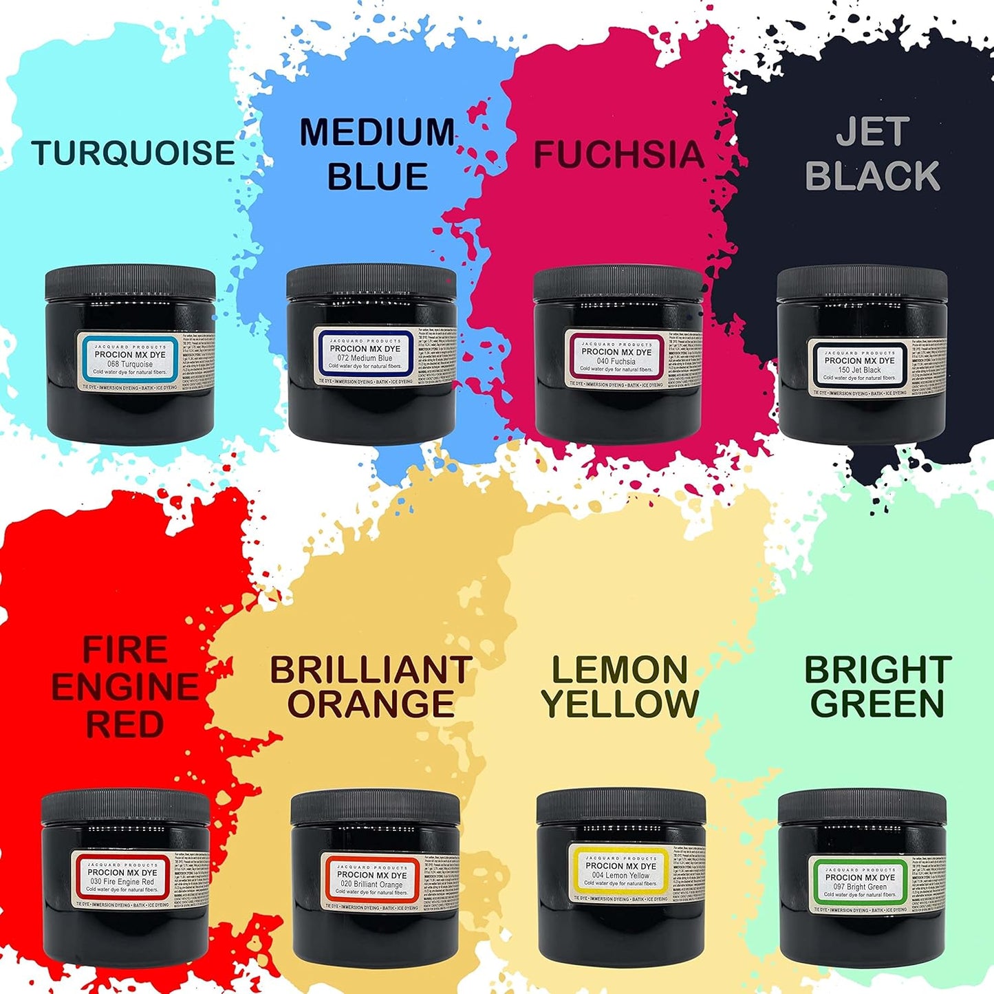 Jacquard Procion MX Dye Kit - USA Made - 8 Vibrant Colors, 8 oz Each - Fiber Reactive - Tie Dye Party Supplies - Bundled with Scoops