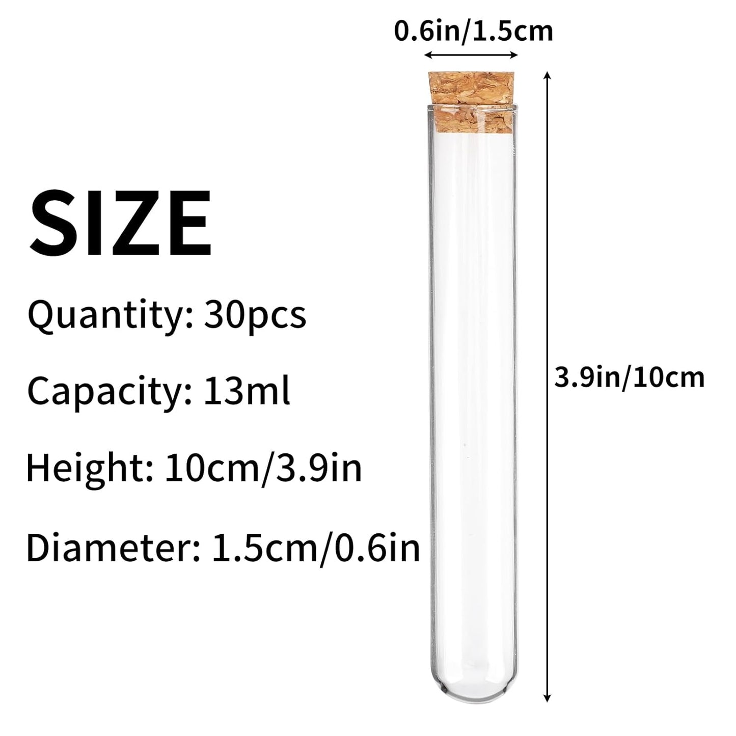 DEPEPE 30pcs 13ml Glass Test Tubes with Cork Stoppers, 15x100mm Small Clear Glass Test Tubes for Scientific Experiments, Plant Propagation and Holiday Gifts