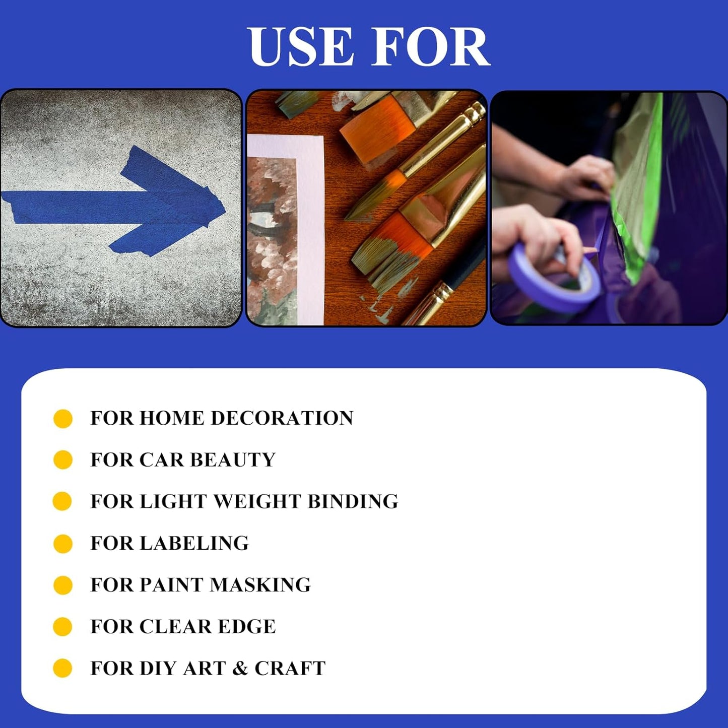 Professional Painters Tapes 2 Inch Wide (1.88 In. x 60 Yds), Blue Masking Tape, Paint Paper Tape, Protects Surfaces, No Residue, Painter's Tape for Wall Painting, Artist Paint, Canvas Edging, 6 Rolls