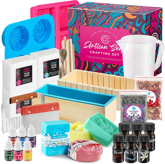 Soap Making Kit with Melt & Pour Base, Cutting Box, Molds, Fragrances - for Adults & Kids by Prime Creations