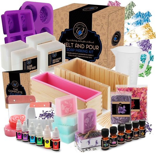 CraftZee Large Deluxe Soap Making Kit - All-in-One Soap Making Supplies with Soap Base, Soap Cutter Box, Silicone Loaf Molds, Fragrances & More - Homemade Melt & Pour DIY Craft Kits