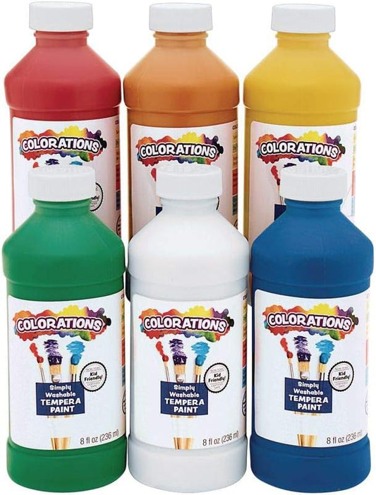 Colorations Washable Tempera Paint, Set of 6 Colors, Non Toxic Paint, Vibrant Paint, Tempera Kids Paint, Craft Paint Children, Kids paint, Art Supplies, Washable Paint Set,