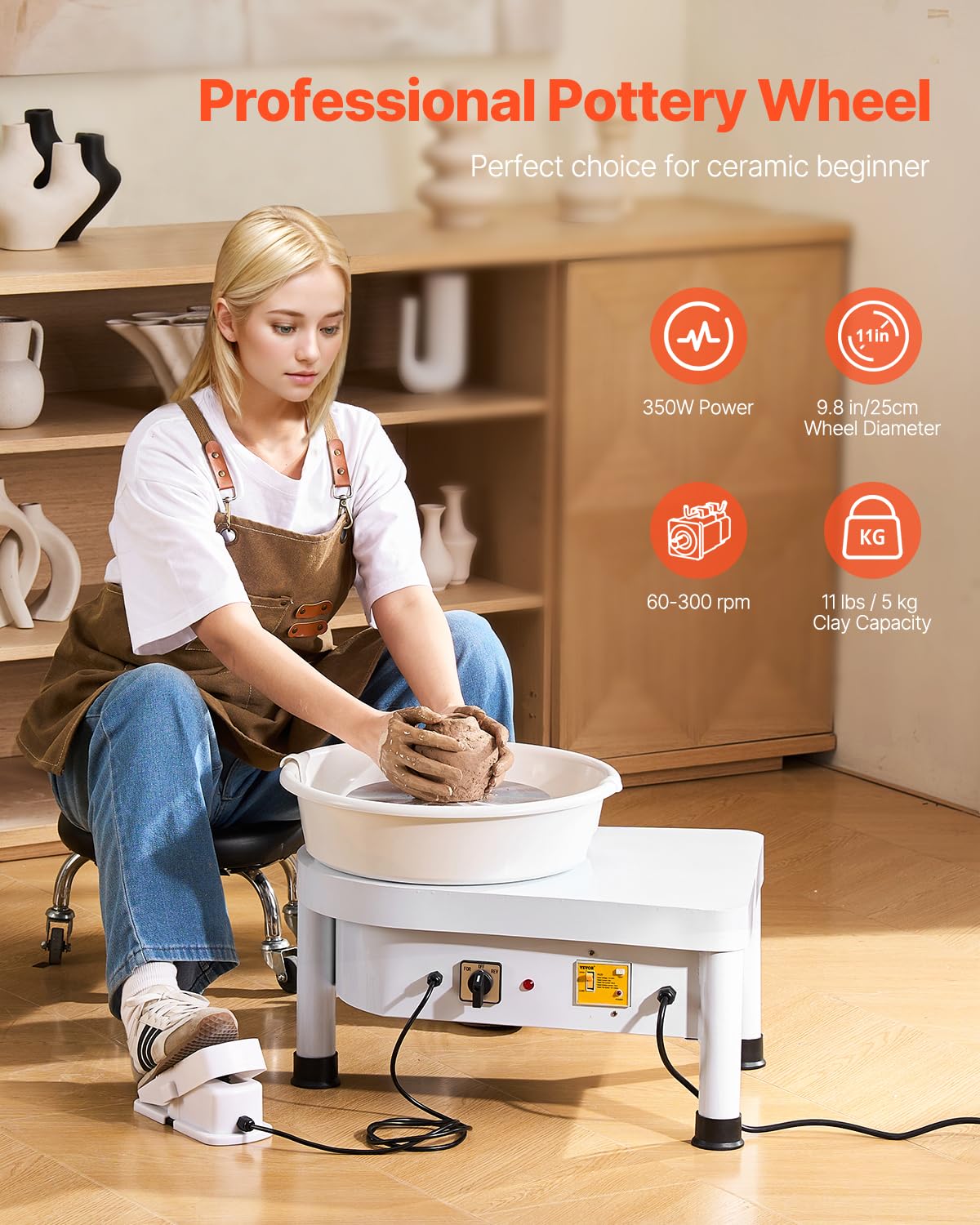 Vevor Pottery Wheel 25CM Pottery Forming Machine 350W Electric Wheel for Pottery with Foot Pedal and Detachable Basin Easy Cleaning for Ceramics Clay Art Craft DIY : Arts, Crafts & Sewing