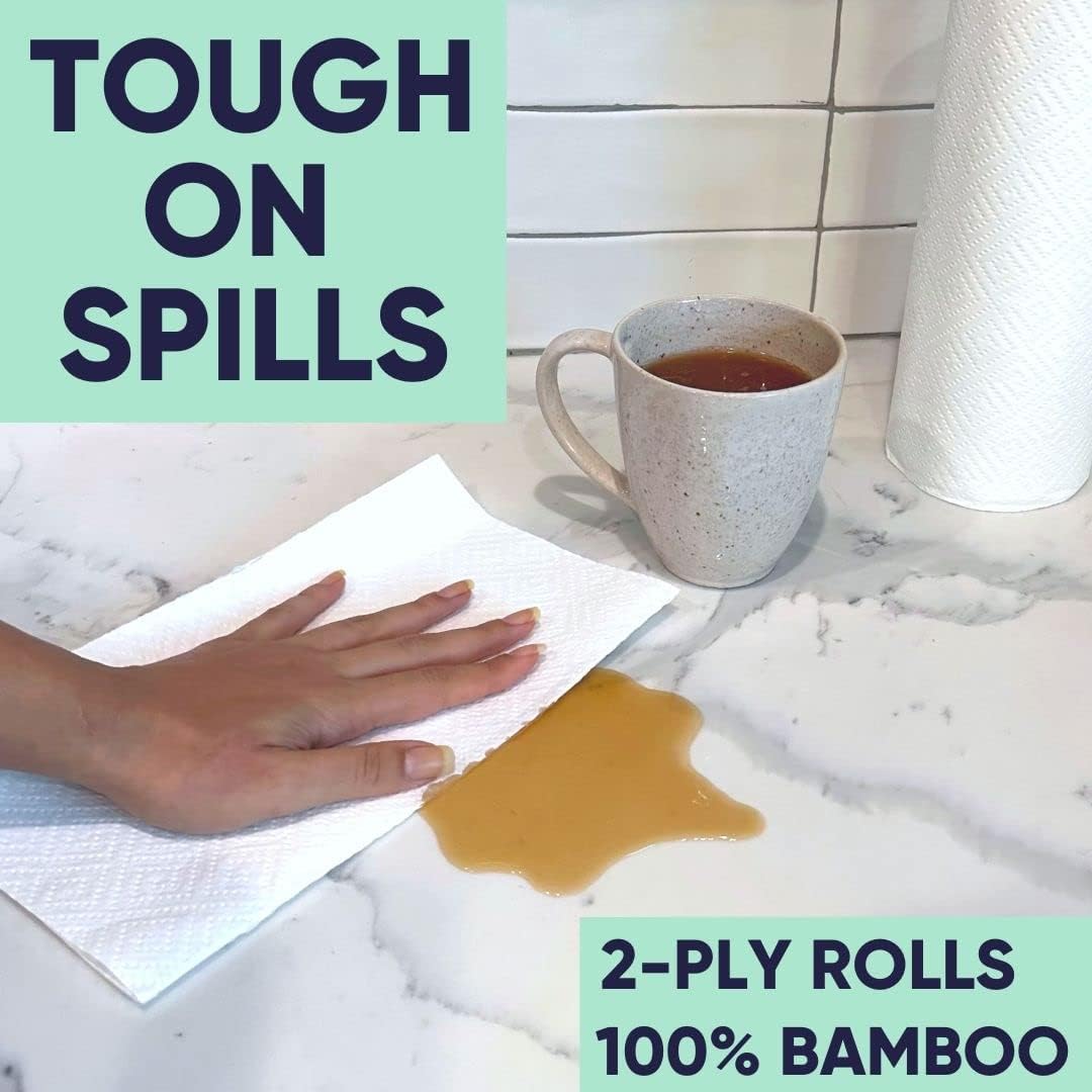 SAVE TREES Bamboo Paper Towels 12pk - 1800 Sheets Bleached Paper Towel Rolls Ultra Absorbent & Durable EcoTowels - FSC-Certified, Chlorine-Free Bamboo Kitchen Rolls