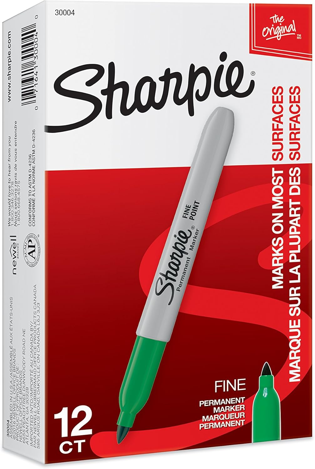 Sharpie Permanent Markers, Fine Point, Green, 12 Count