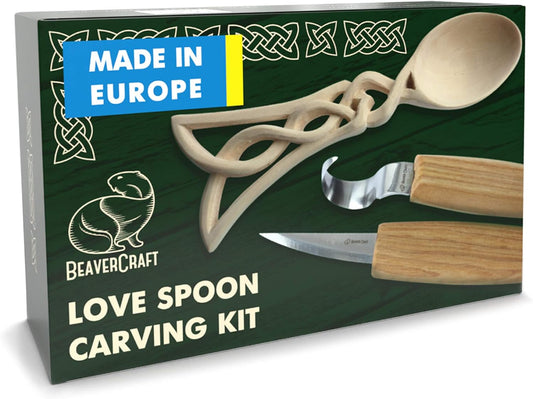 BeaverCraft Wood Spoon Carving Kit for Beginners DIY- Whittling Set Includes Spoon Carving Tools, Sloyd Whittling Knife Hook Knife, Basswood Blank - Woodworking Hobby Kit for Adults & Kids