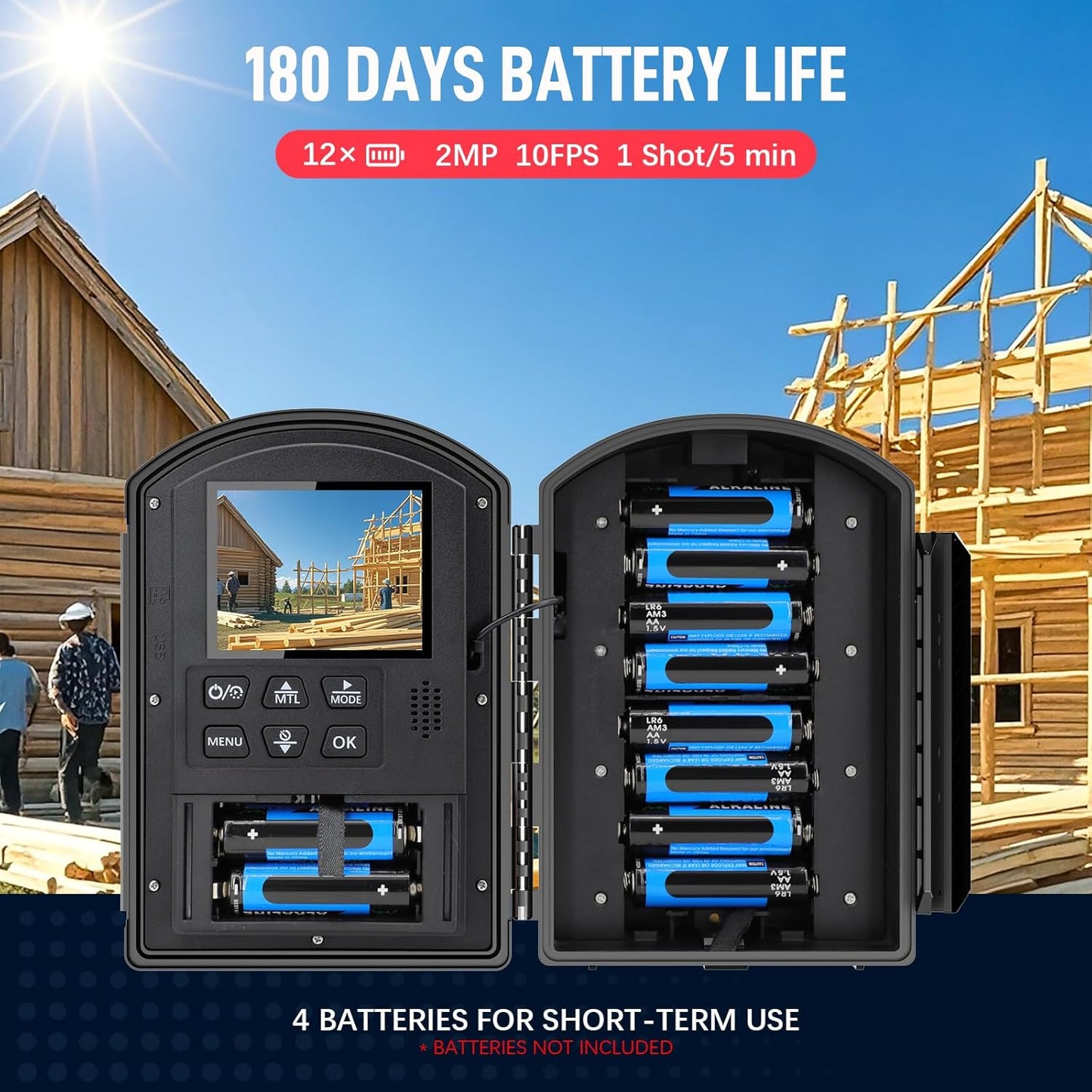 Captureye Time Lapse Camera - Timelapse Camera with Infrared Positioning & LED Light, 180 Days Shooting, 1080P AVI Videos & Photos for Outdoor Construction, Cooking, Plant Growth, Landscape(64GB)