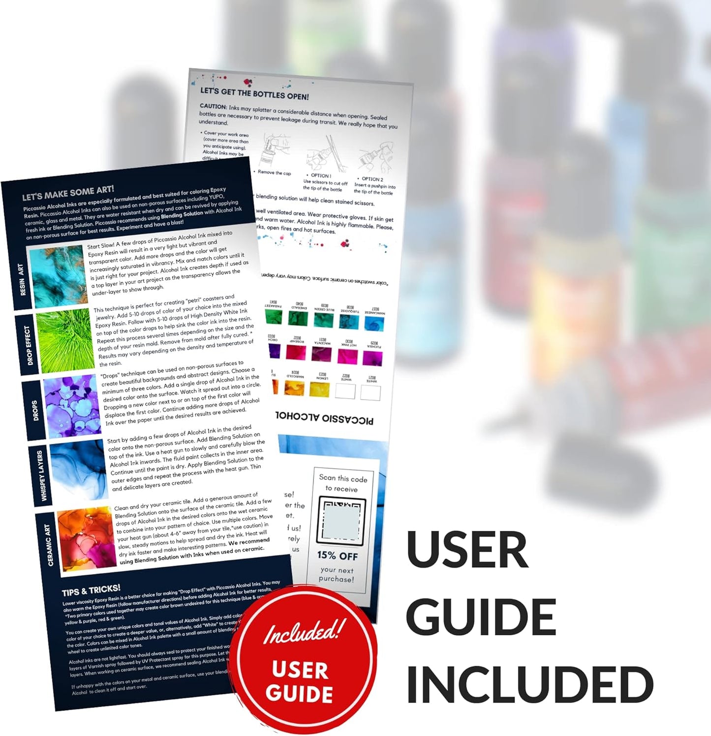 Alcohol Ink Set - New Improved Formula - 24 Highly Saturated, Fast-Drying, Permanent Inks for Epoxy Resin, Tumblers, Fluid Art Painting, Glass, Metal, and More