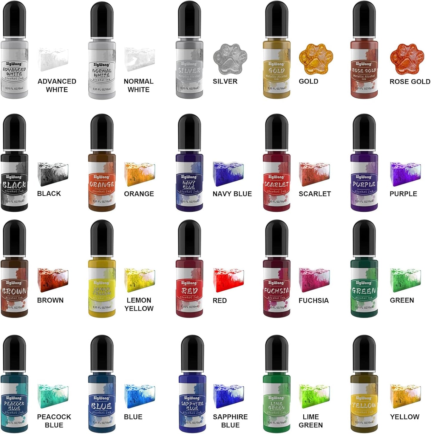 Alcohol Ink Set - 20 Bottles Vibrant Colors High Concentrated Alcohol-Based Ink, Concentrated Epoxy Resin Paint Colour Dye Great for Resin Petri Dish, Coaster, Painting, Tumbler Cup Making(10ml Each)
