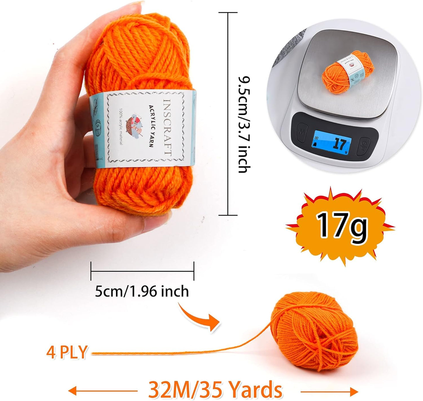 INSCRAFT 62 Acrylic Yarn Skeins, 2170 Yards Yarn for Knitting and Crochet, Includes 2 Crochet Hooks,2 Weaving Needles,10 Stitch Markers, Perfect Beginner Kit for for Adults Kids