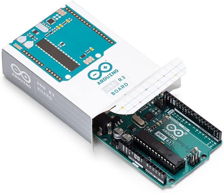 Arduino Uno REV3 [A000066] – ATmega328P Microcontroller, 16MHz, 14 Digital I/O Pins, 6 Analog Inputs, 32KB Flash, USB Connectivity, Compatible with Arduino IDE for DIY Projects and Prototyping