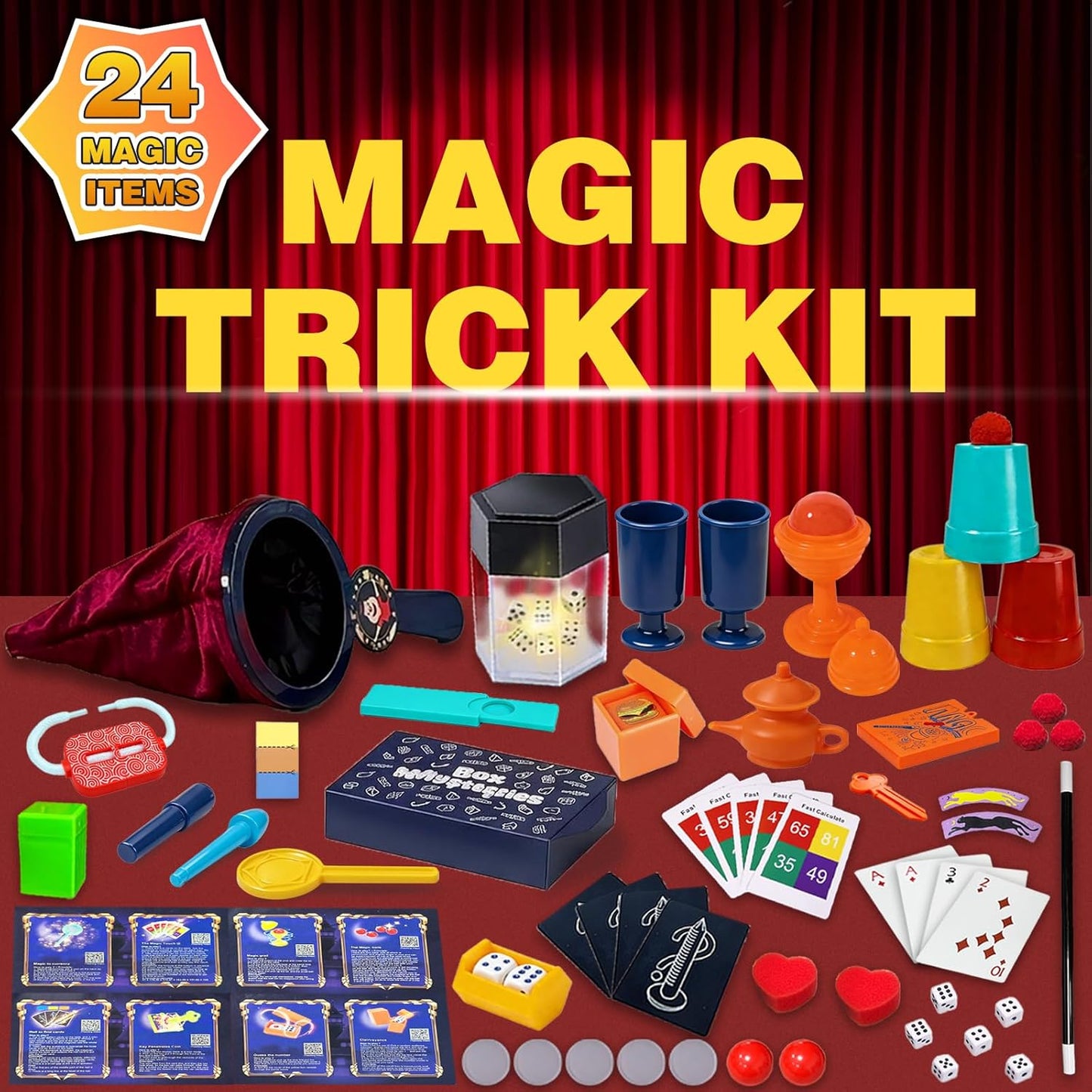 Magic Stars Magic Tricks Set - Magic Kit for Kids Age 6+ Magician Starter Kit with Learning Video Instructions Magic Wand Card for Beginner 6-12 Years Old Boys Girls Christmas Birthday Gift Toy