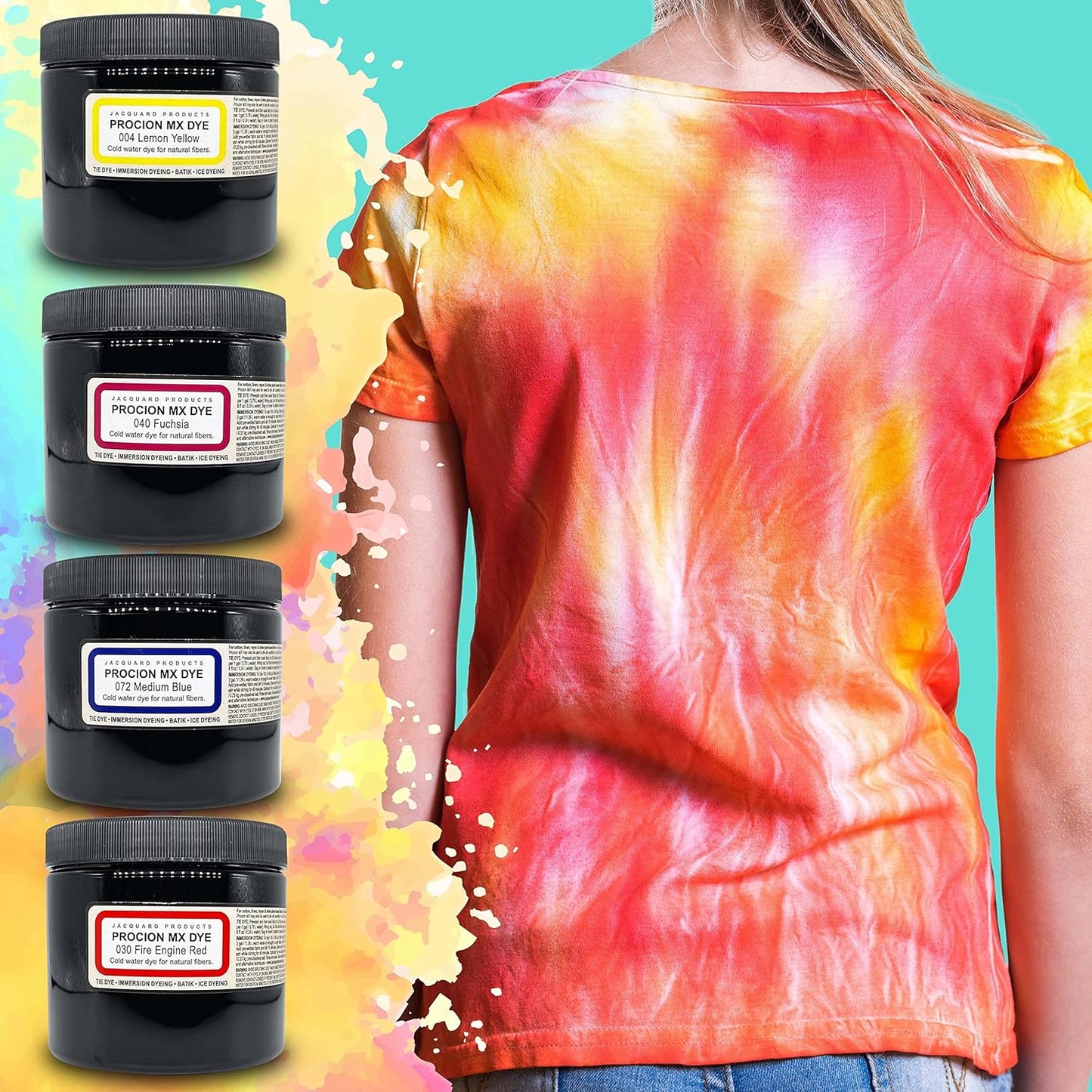 Jacquard Procion MX Dye Kit - USA Made - 8 Vibrant Colors, 8 oz Each - Fiber Reactive - Tie Dye Party Supplies - Bundled with Scoops