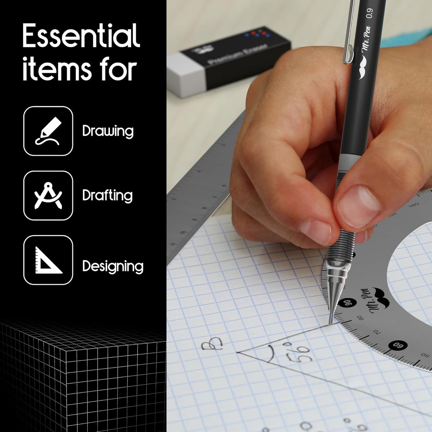 Mr. Pen- Professional Geometry Set, 17 pcs, Silver Geometry Kit for Artists, Metal Rulers and Compasses, Mechanical Pencil Set, Drafting Tools & Drafting kits