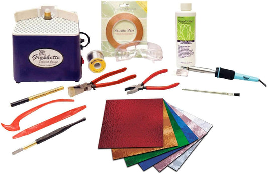 Stained Glass Start-Up Kit by Delphi Glass | Includes Colorful Stained Glass, Glass Grinder,Tools and Supplies