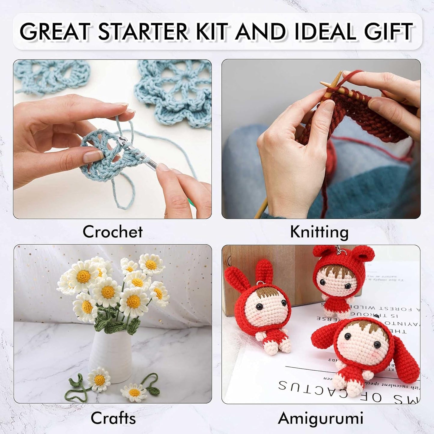 INSCRAFT 62 Acrylic Yarn Skeins, 2170 Yards Yarn for Knitting and Crochet, Includes 2 Crochet Hooks,2 Weaving Needles,10 Stitch Markers, Perfect Beginner Kit for for Adults Kids
