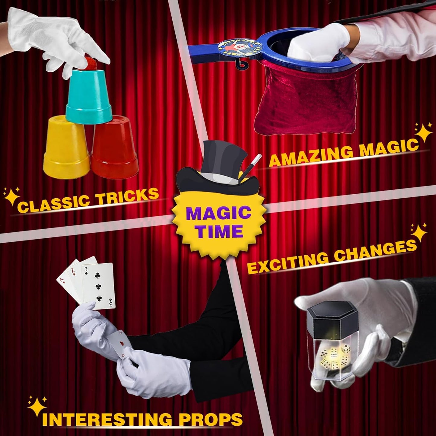 Magic Stars Magic Tricks Set - Magic Kit for Kids Age 6+ Magician Starter Kit with Learning Video Instructions Magic Wand Card for Beginner 6-12 Years Old Boys Girls Christmas Birthday Gift Toy