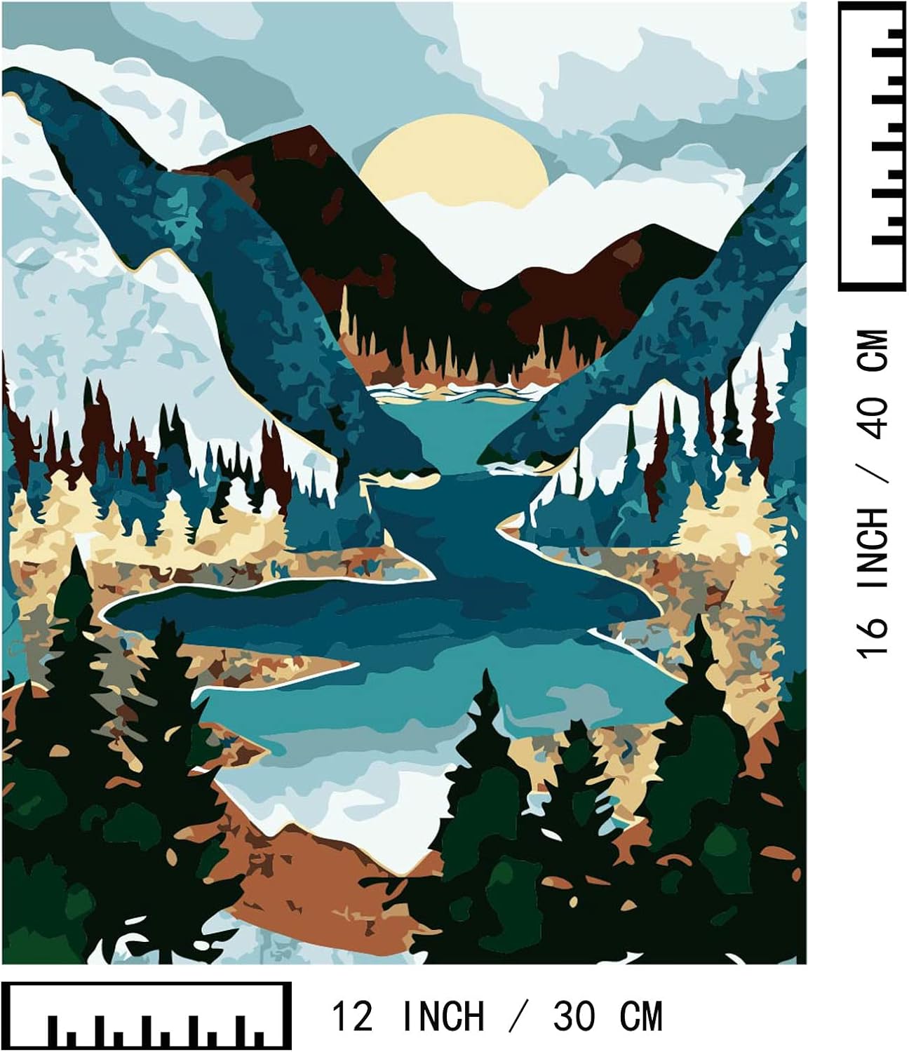 BAISITE Paint by Numbers Kit for Adults Beginners,12" Wx16 L 2 Pack Canvas for Painting Kits for Adults in Colorful Box-Sunset Lake Mountains