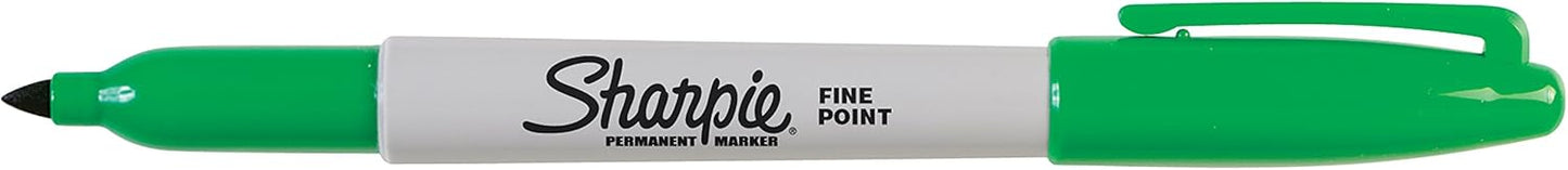 Sharpie Permanent Markers, Fine Point, Green, 12 Count