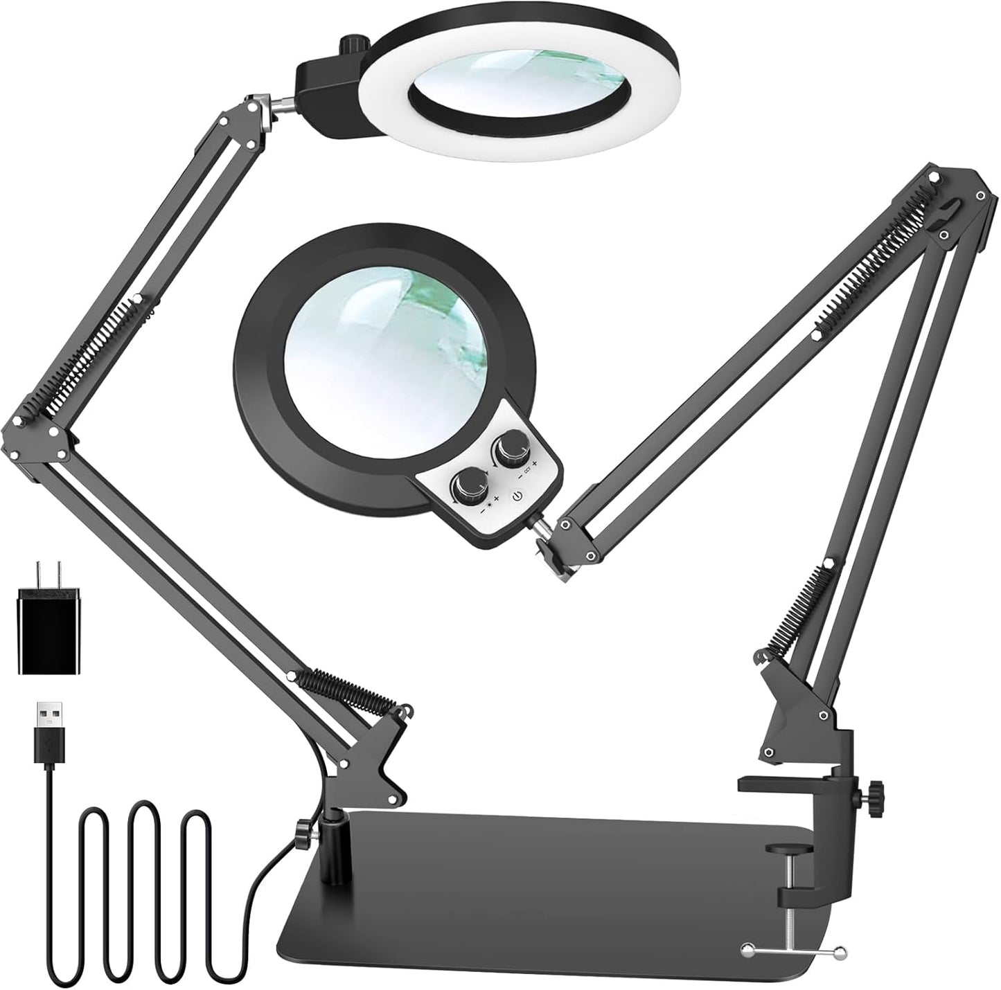 KIRKAS 10X Magnifying Glass with Light and Stand, 2-in-1 Any Color Modes & Stepless Brightness Magnifying Desk Lamp with Clamp, LED Magnifier with Light for Crafts Jewelry Painting Sewing Close Work