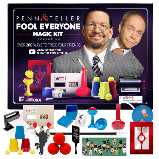 Penn & Teller Fool Everyone Magic Kit – Official Licensed Edition by FUN Inc – Over 200 Magic Tricks for Kids with Props, Books & Videos – Ideal for 8 or 9 Year Old Boy Birthday Gifts or Xmas Presents