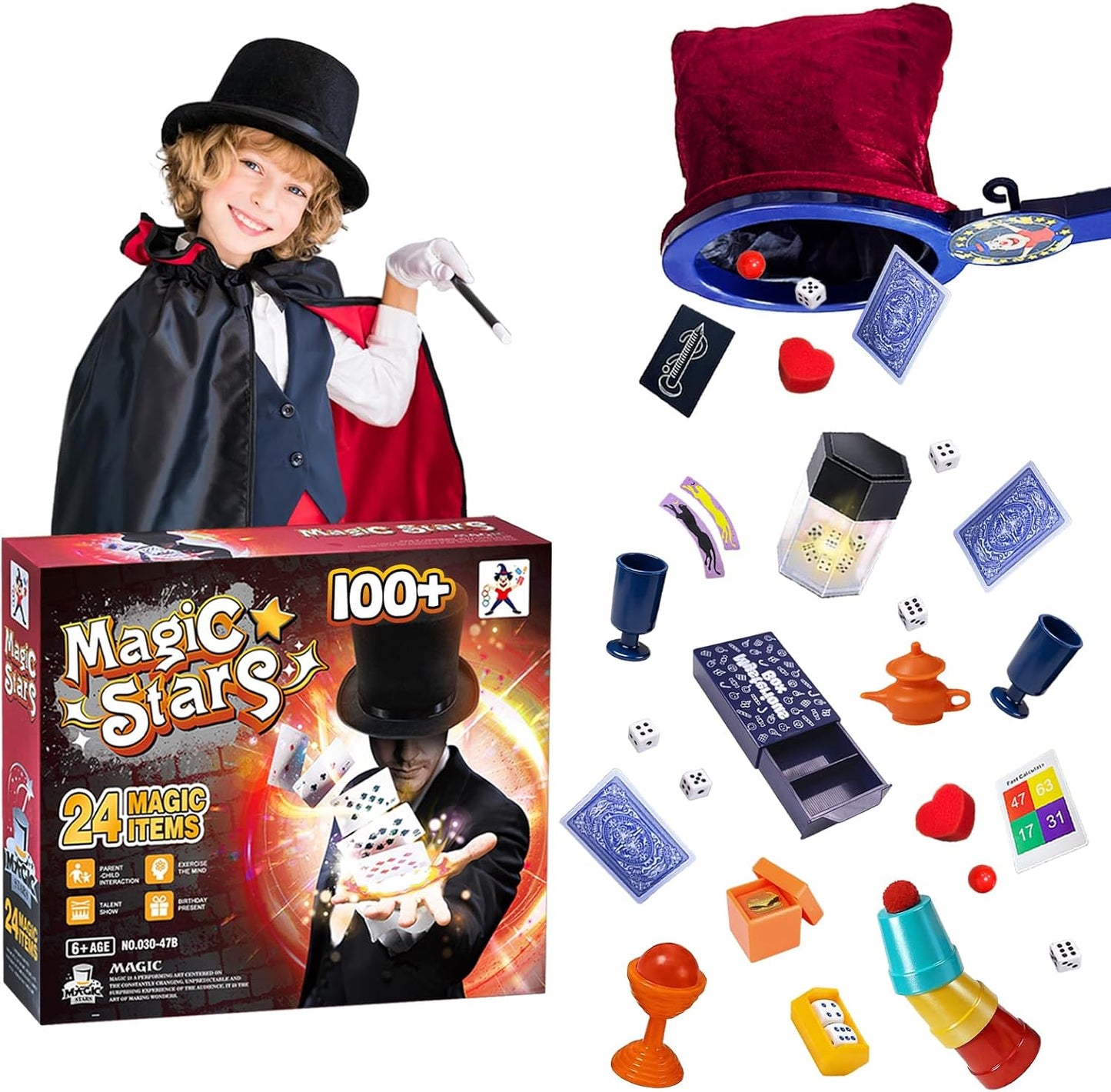 Magic Stars Magic Tricks Set - Magic Kit for Kids Age 6+ Magician Starter Kit with Learning Video Instructions Magic Wand Card for Beginner 6-12 Years Old Boys Girls Christmas Birthday Gift Toy