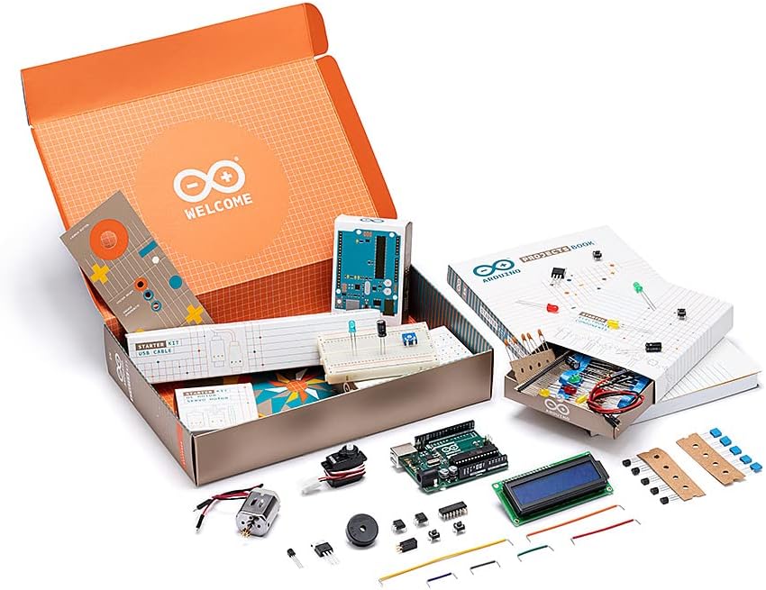 Official Arduino Starter Kit [K000007] – 12 DIY Projects with Electronic Components & English Projects Book – Original Kit from Italy