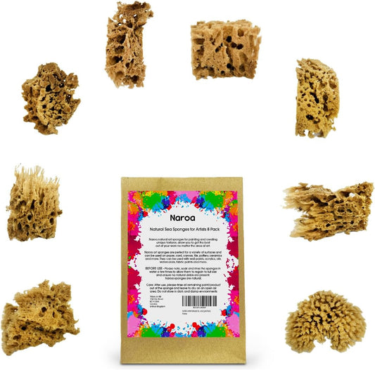 NAROA Artist Natural Sea Sponges for Painting 8 Pack | Unbleached Unique Art Tool Set | Suitable for Acrylic Watercolor, Marbling, Texturing, Pottery, Ceramics