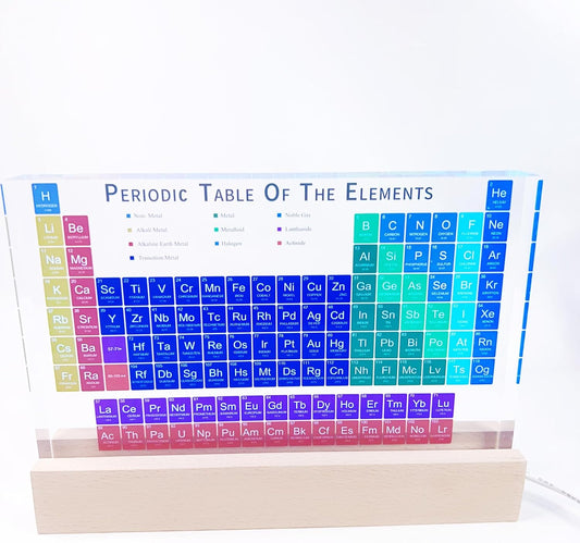 Color 3D Periodic Table of Elements Frame with Light Base, Acrylic Periodic Table Display with 118 Kinds of Elements Printing, Periodic Table for Students to Learn Chemistry (6.7x4.8x1 inch)