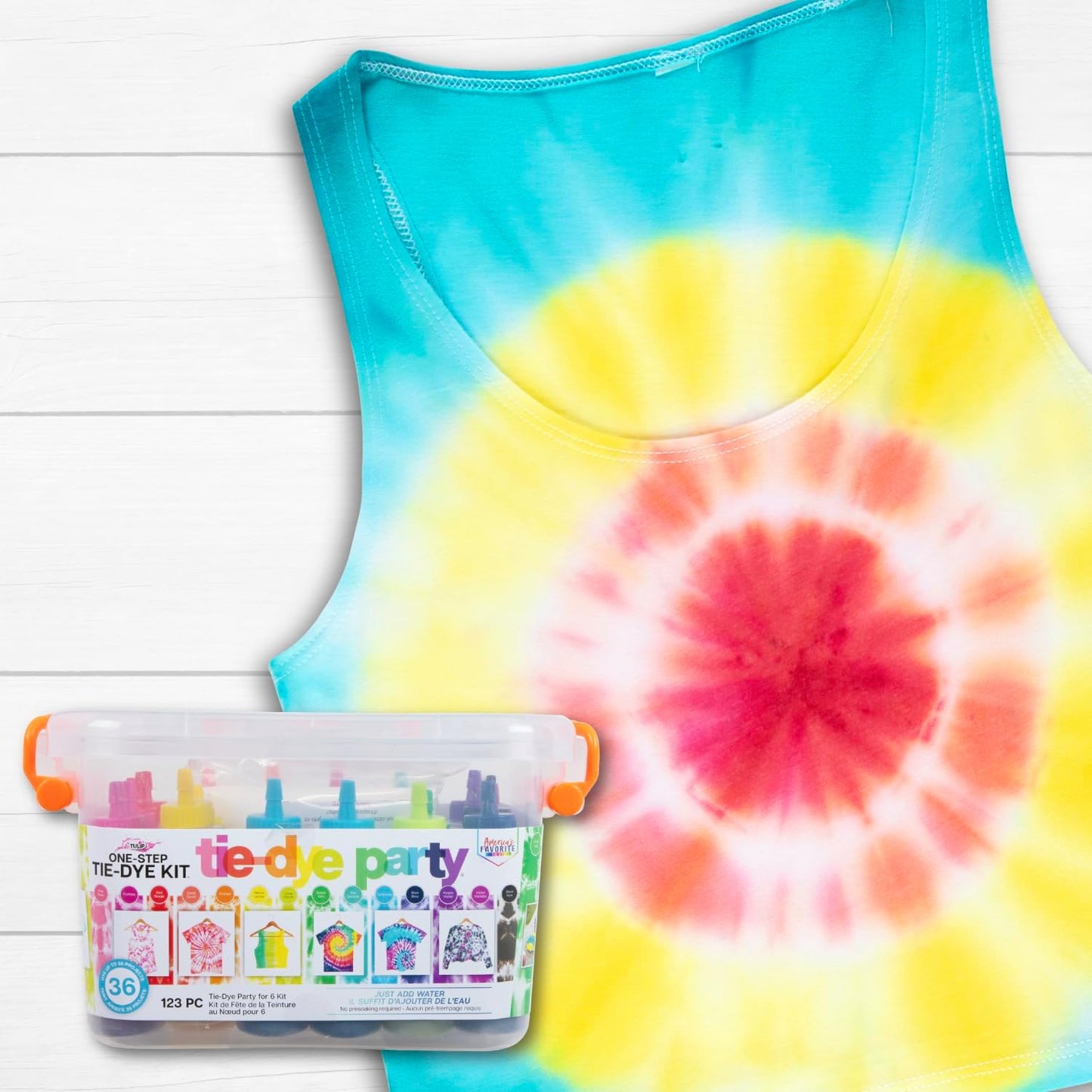 Tulip One-Step Tie-Dye Party, 18 Pre-Filled Bottles, Creative Group Activity, All-in-1 Fashion Design Kit, 1 Pack, Rainbow