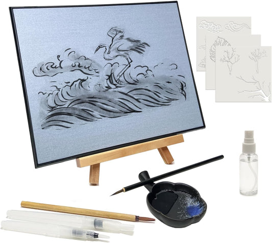 AOVOA Zen Meditation Water Drawing Board Art Set, Painting with Water for Relaxing, Mindfulness & Meditation Practice, Inkless Drawing Board with Brushes and Stencils, Zen Gifts for Men and Women